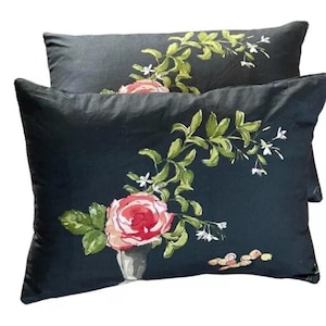 Pair Cushion Covers red rose Printed Cotton Fabric Perroquet Nina Campbell  16x12” ideal gift