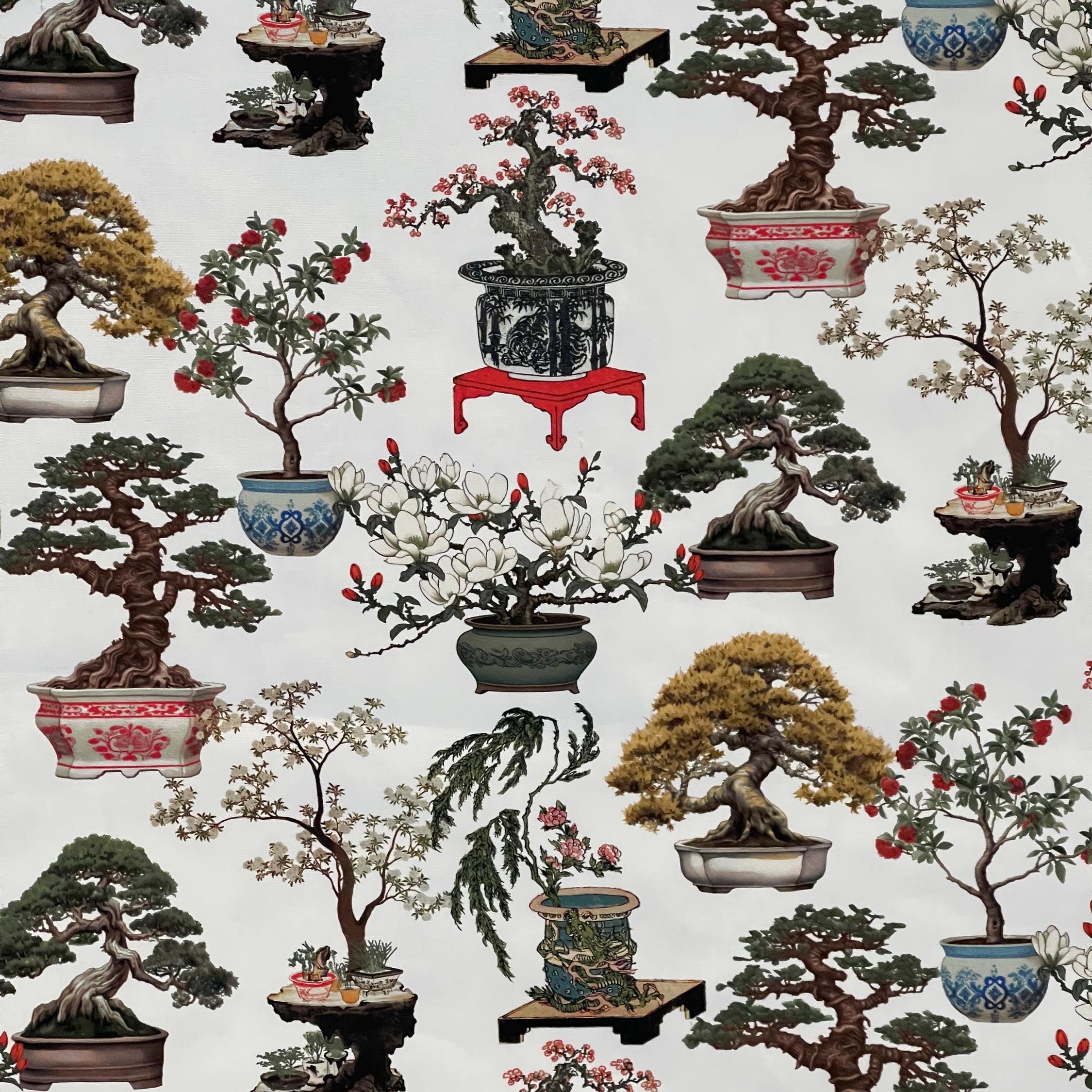 Japanese Bonsai Tree Cotton Fabric: Floral Pots Home Decor - Etsy