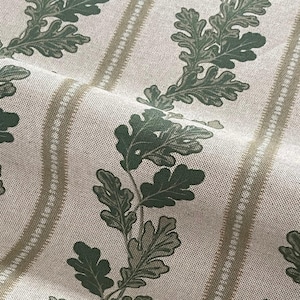 Tissu lin et coton rayures vertes ronce de chêne : décoration d'intérieur de style campagnard