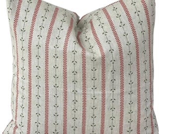 Red & Sage Stripe Cushion Cover | Farmhouse Accent Pillow