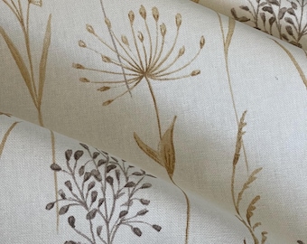 Golden Meadow Botanical Fabric – Neutral Wildflower Linen Look Decor Fabric