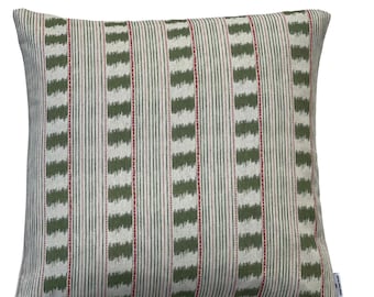 Sage Green Cushion Cover Stitch Stripe Linen Look Ikat Farmhouse Rustic Throw Pillow