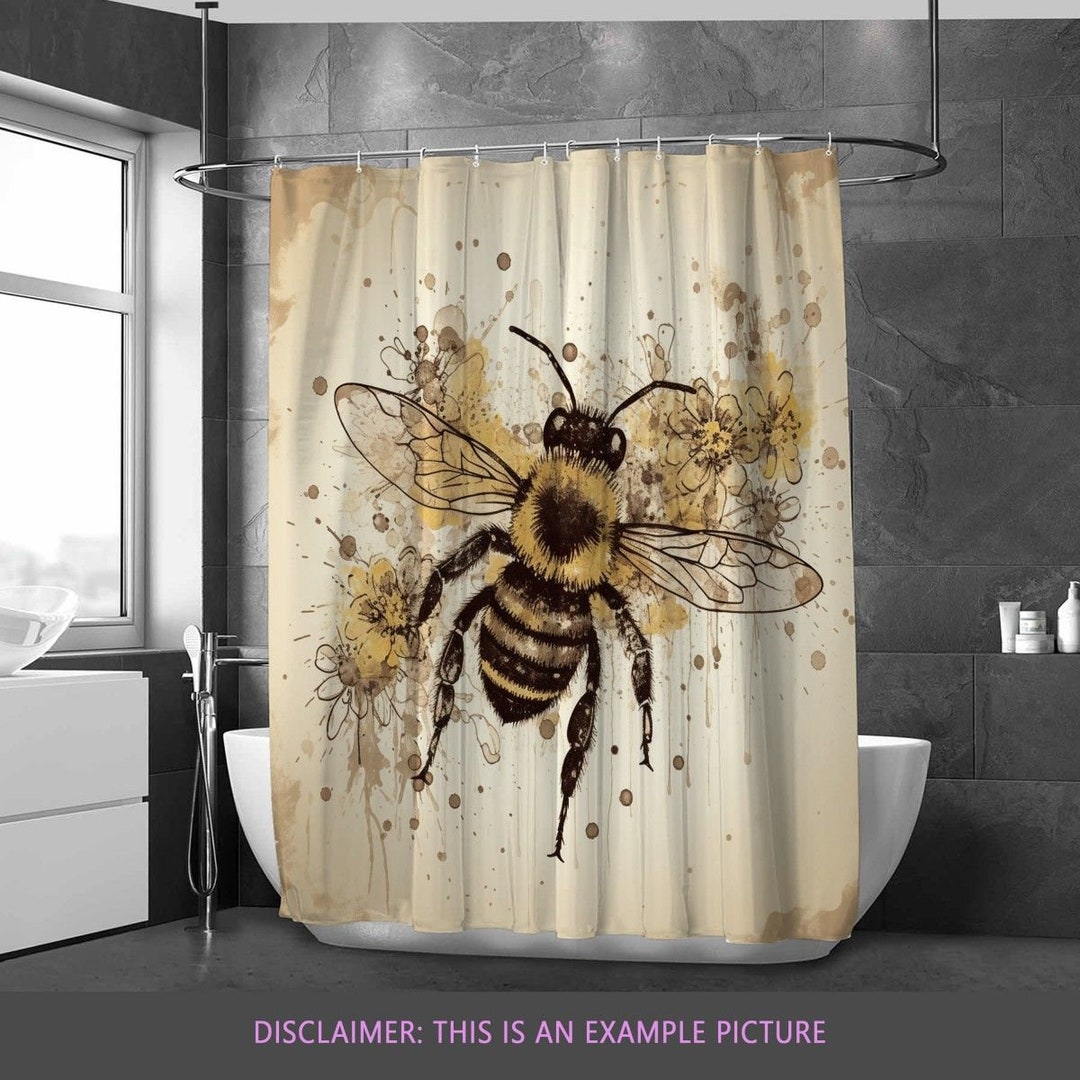 Bee Shower Curtain Insect Bath Mat Yellow Bathroom Decor Cool Custom Size Shower Curtain Girl or ...