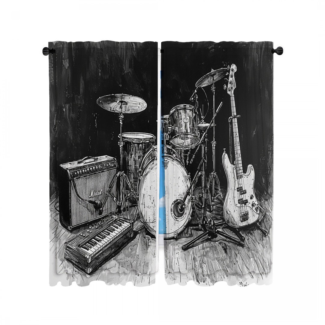 Music Instruments Window Curtain, Music Curtains, Rock Curtain Panel ...