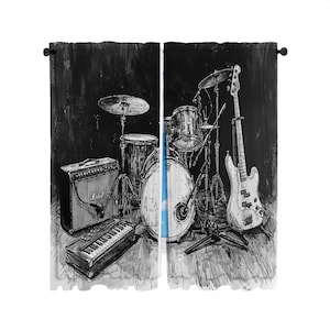 Cortina de janela de instrumentos musicais, cortinas de música, painel de cortina de rock, tratamento de janela legal, decoração moderna para casa
