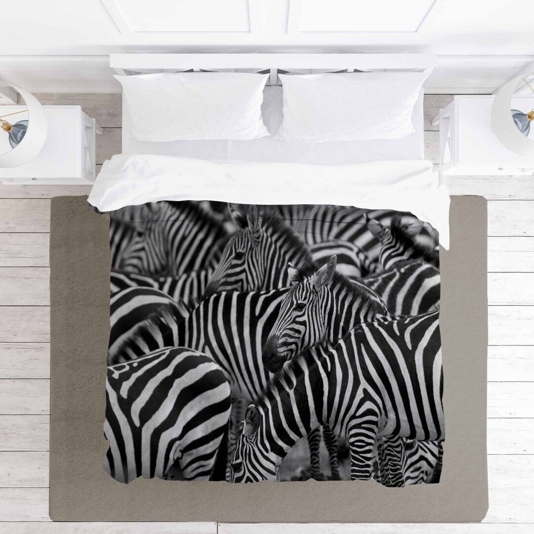 Zebra Print Comforter A Dazzle of Zebras Duvets Black and Etsy