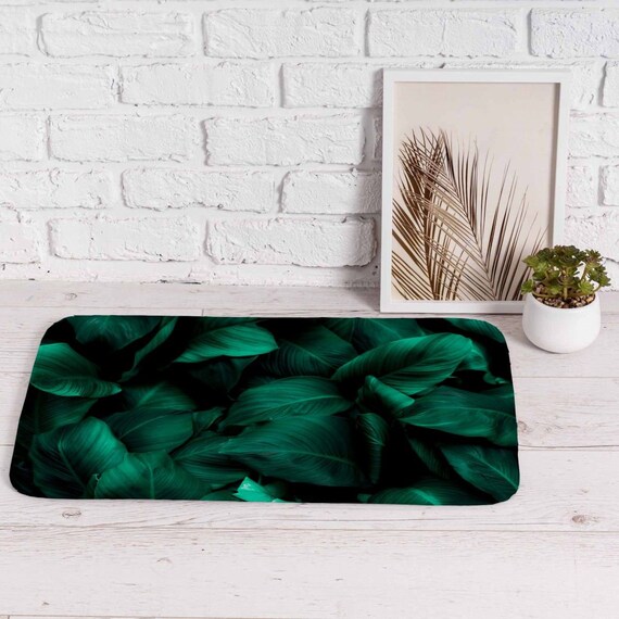 Tropical Leaves Bath Rugs Emerald Green Bath Mats Green and Etsy