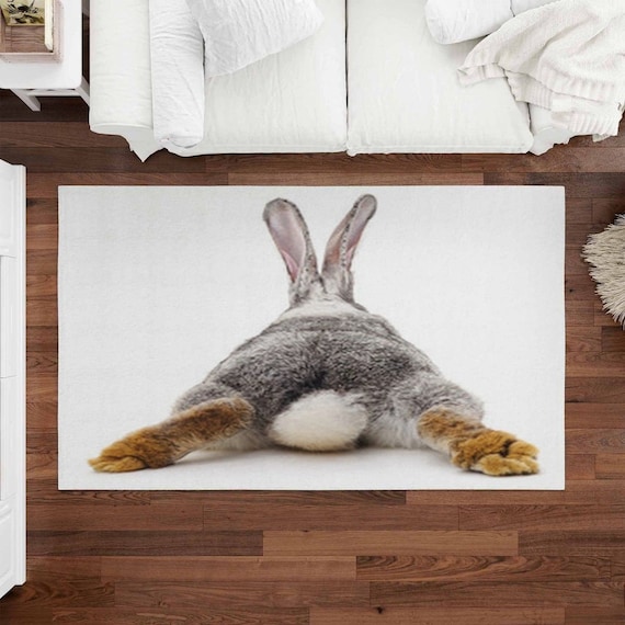 Rabbit Rug Bunny Area Rug White and Gray Floor Mat Backshot of A