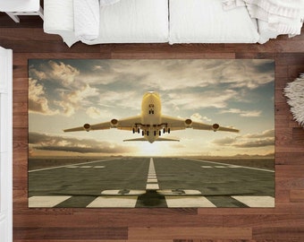 Airport Plane Taking Off Bedroom Carpet Living Room Mat Floor Decor Area Rugs 