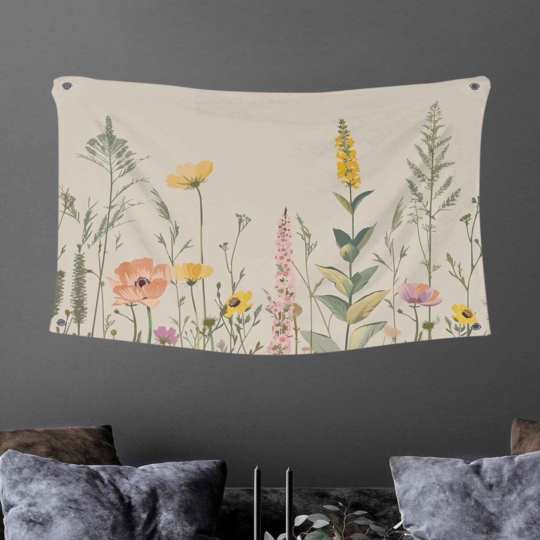 Picture of Wildflowers Tapestry: Botanical Wall Decor, Scandinavian Art - Etsy