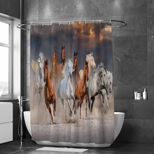 Horse Shower Curtains Stallion Bath Decor Animal Shower Decor Herd Bath Curtain Wildlife Bathroom