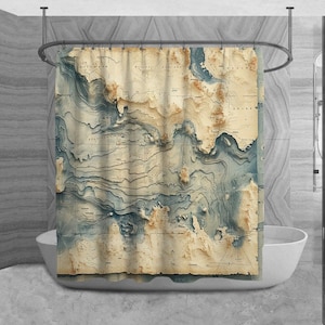 Mapa antigo cortina de chuveiro, decoração de banheiro geográfico, decoração de banho envelhecida, cortina de banheiro antiga, decoração de casa vintage