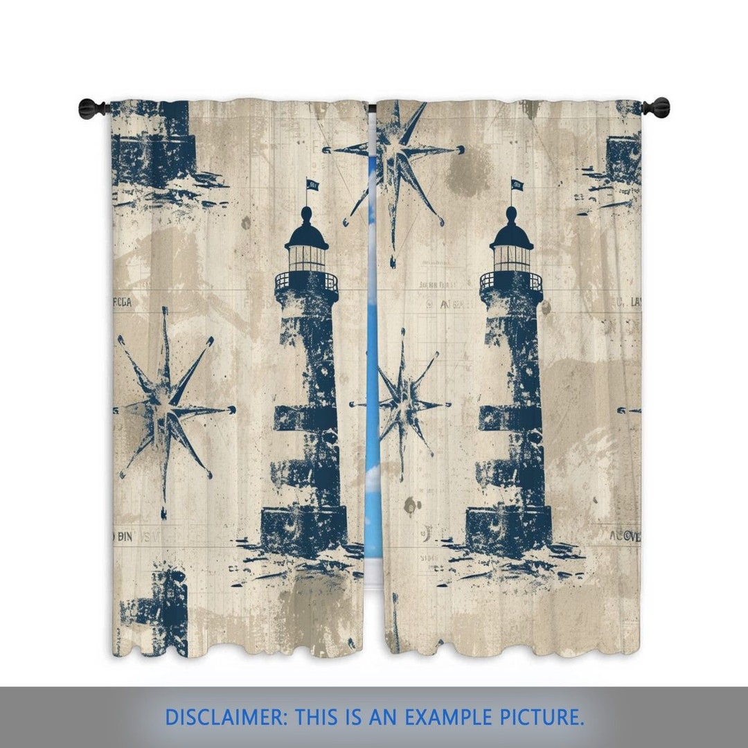 Lighthouses Window Curtain, Maritime Curtains, Coastal Scene Curtain