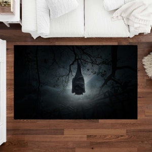 Up Side Down Bat Area Rugs Bat Rug Dark Gray Area Rug Black Rugs Creepy Halloween Living Room Rugs