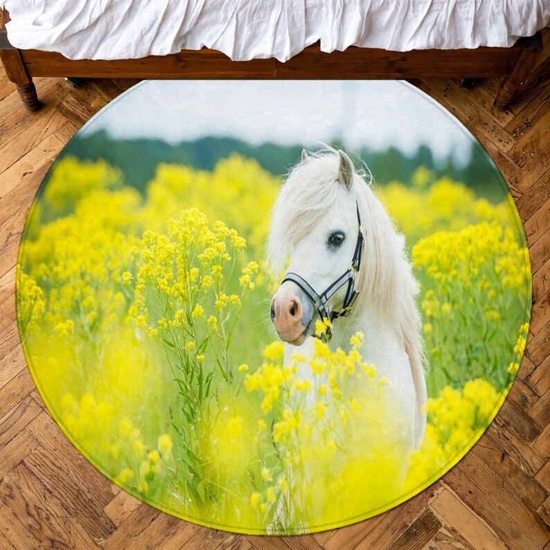 Pony Circle Rugs Shetland Pony With Flowers Round Rug Yellow Etsy Canada