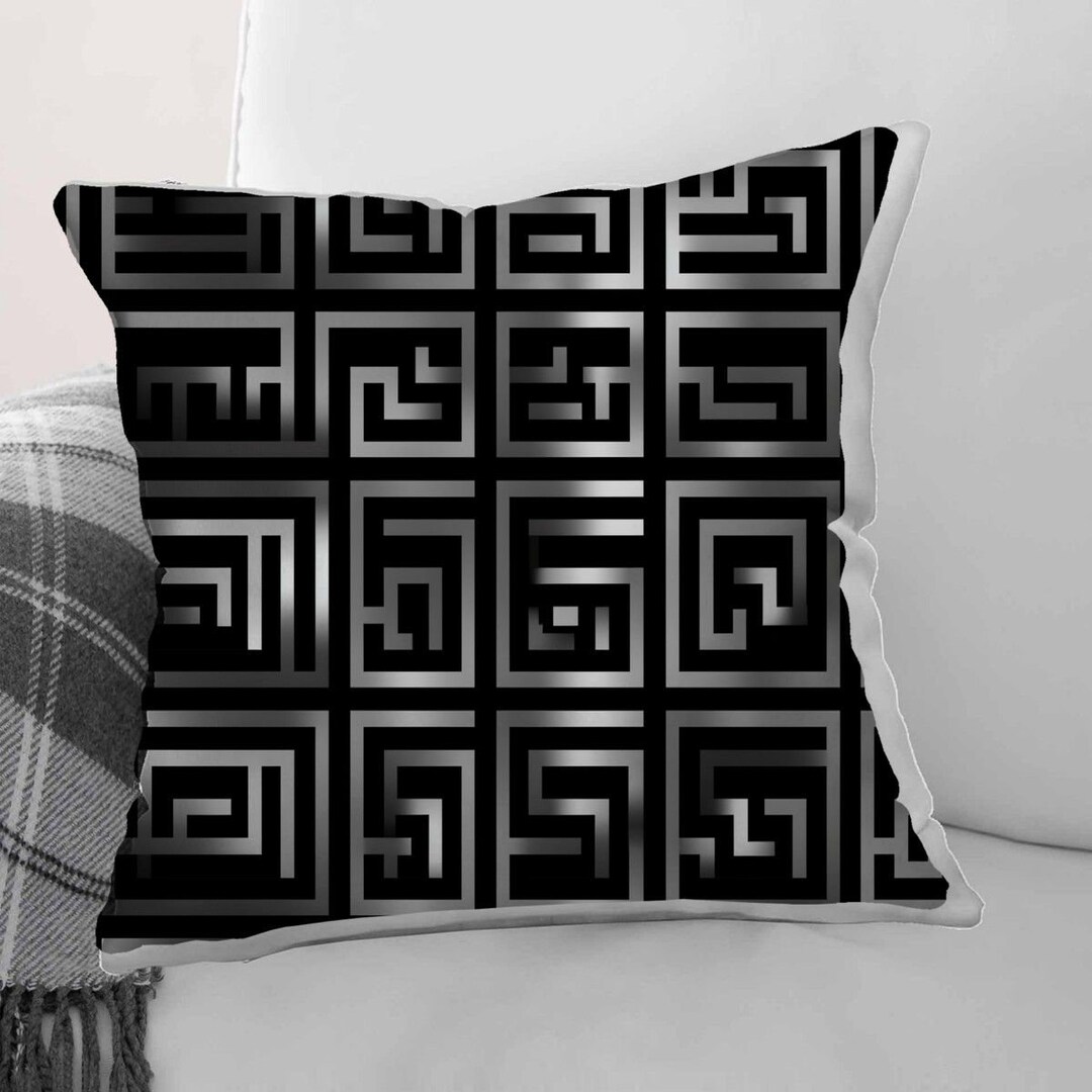 Greek Key Throw Pillow Unique Pillow Sham Black Pillowcase Etsy