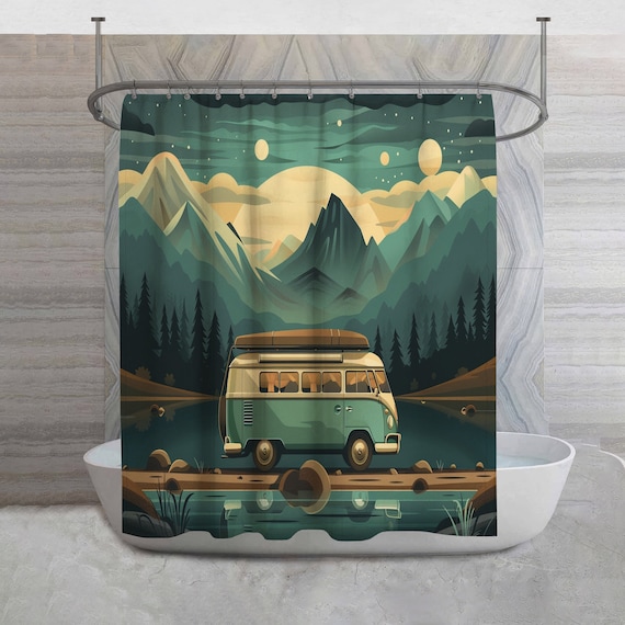 Camping Van Duschvorhang: Boho Outdoor Abenteuer Bad Dekor - Etsy.de