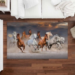 Horse Rugs Stallion Floor Mats Animal Carpets Herd Area Rug Wildlife Home Decor