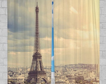 Romantic Couple Paris Tower Window Drapes Kitchen Curtains 2 Panels Set 55x39" 
