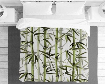 Ropa de cama de bambú, juego de cama inspirado en la naturaleza, edredón con diseño de árbol, decoración botánica para el hogar, funda nórdica tropical