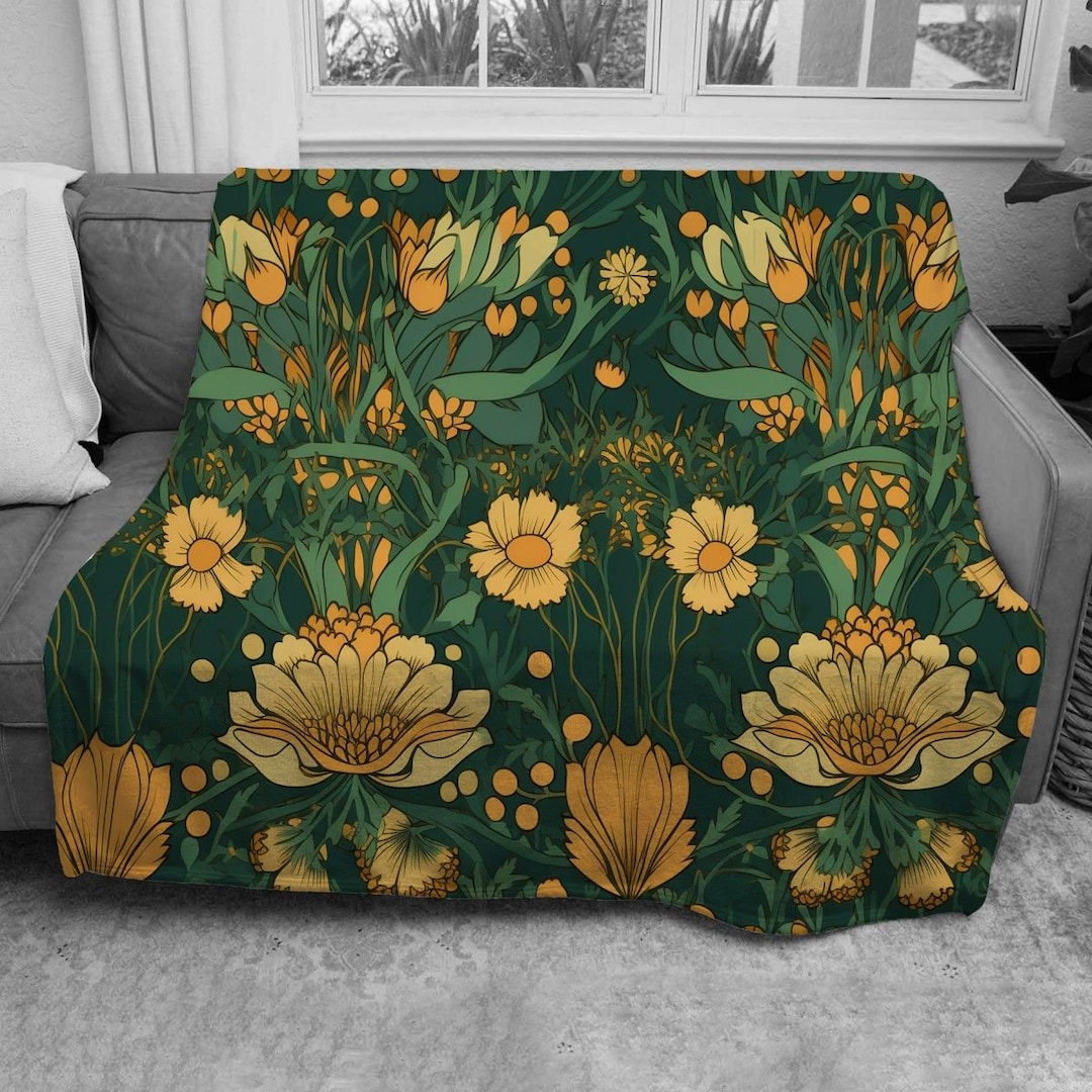 Floral Blanket Botanical Blankets Gold Sherpa Blanket Etsy