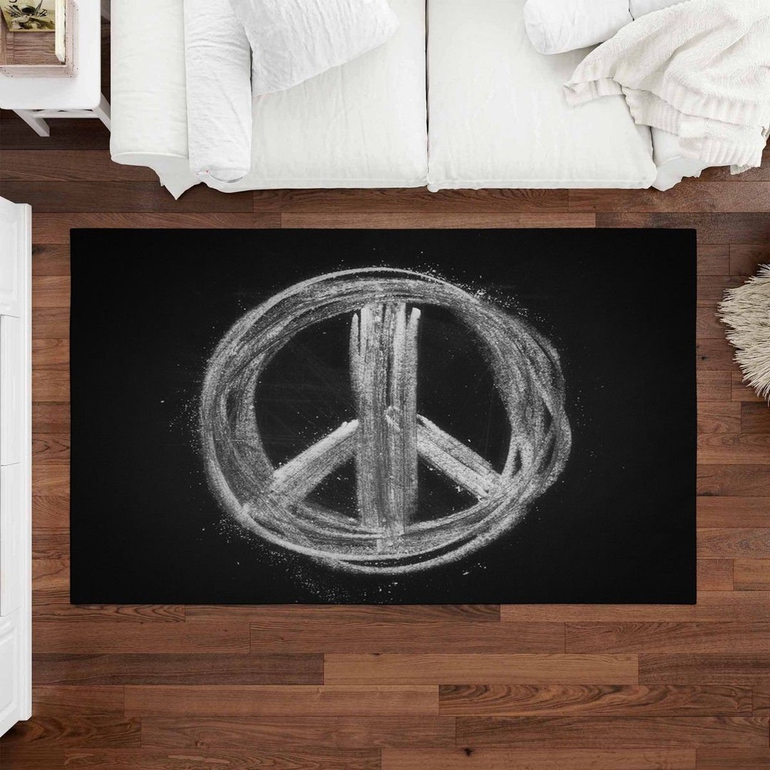 Peace Sign Rug: Chalk Style Black and White Floor Mat - Etsy