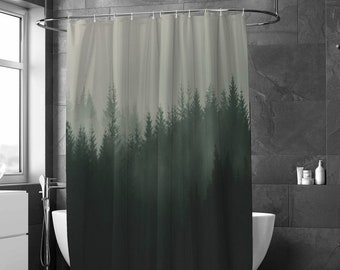 Majestic Pine Forest Scene Fabric Bathroom Shower Curtain 