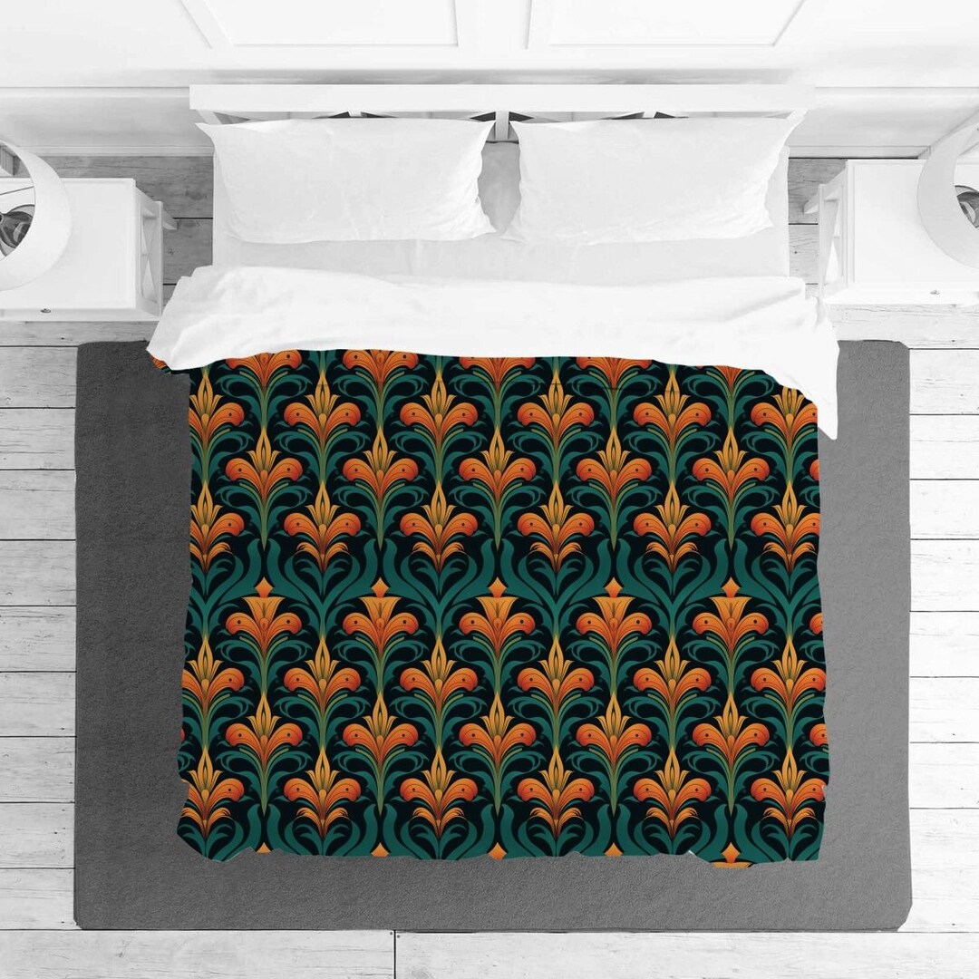 Art Nouveau Bedding, Victorian Bedding Set, Retro Comforter, Abstract