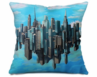 Cityscape Pillow, Architecture Pillow Cover, Metropolis Throw Pillow, Urban Pillowcase, Futuristic Home Decor