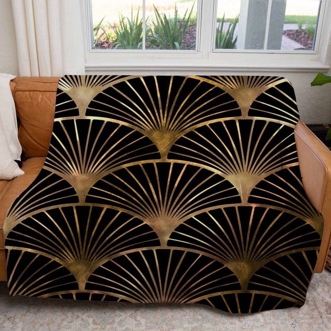 Art Deco Blankets Fan Shaped Art Deco Pattern Throw Blanket Etsy