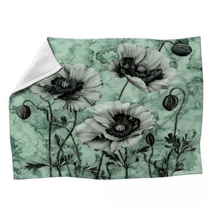 Floral Blanket, Flowers Blankets, Green Sherpa Blanket, White Throw Blanket, Neat Home Decor