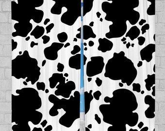 Cow Print Window Curtains: Black and White Animal Drapes, Farmhouse Decor