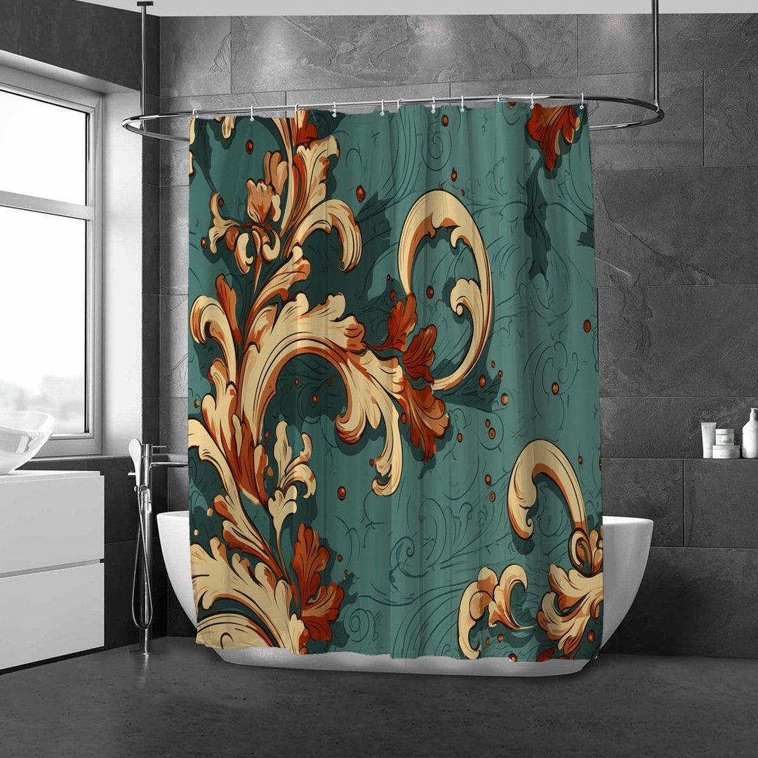 Baroque Shower Curtain, Floral Bathroom Decor, Gothic Bath Decor, Vintage Bathroom Curtain