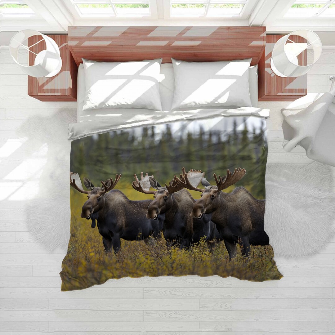 Moose Bedding, Wildlife Bedding Set, Rustic Comforter, Earthy Home