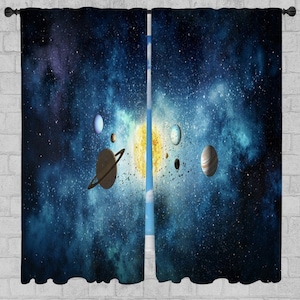 Solar System Window Curtains Galaxy Drapes Planet Curtain Panels Science Lined Curtains Astronomy Home Decor