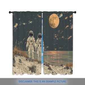 Astronauts Window Curtain, Space exploration Curtains, Adventure Curtain Panel, Retro Window Treatment, MidCentury Home Decor