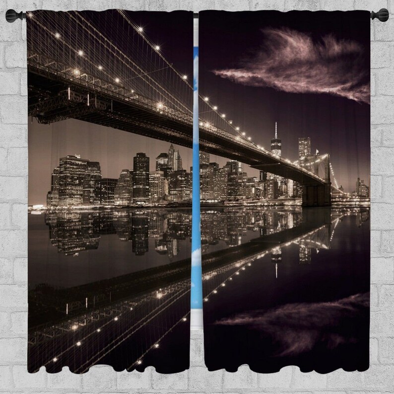 Brooklyn Bridge New York Window Curtain Cityscape Curtain Etsy