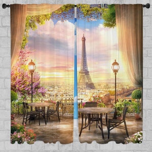 Paris Window Curtains Eiffel Tower Drapes Romantic Travel Curtain Panels French Style Lined Curtains France Home Decor