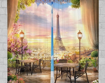 Paris Window Curtains Eiffel Tower Drapes Romantic Travel - Etsy
