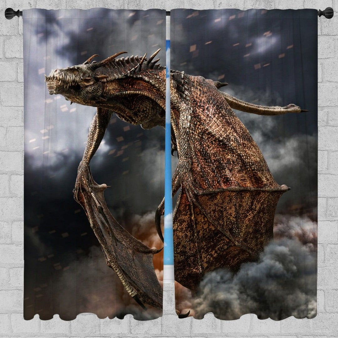 Dragon Window Curtains Legendary Drapes Gift for Him Curtain Panels ...