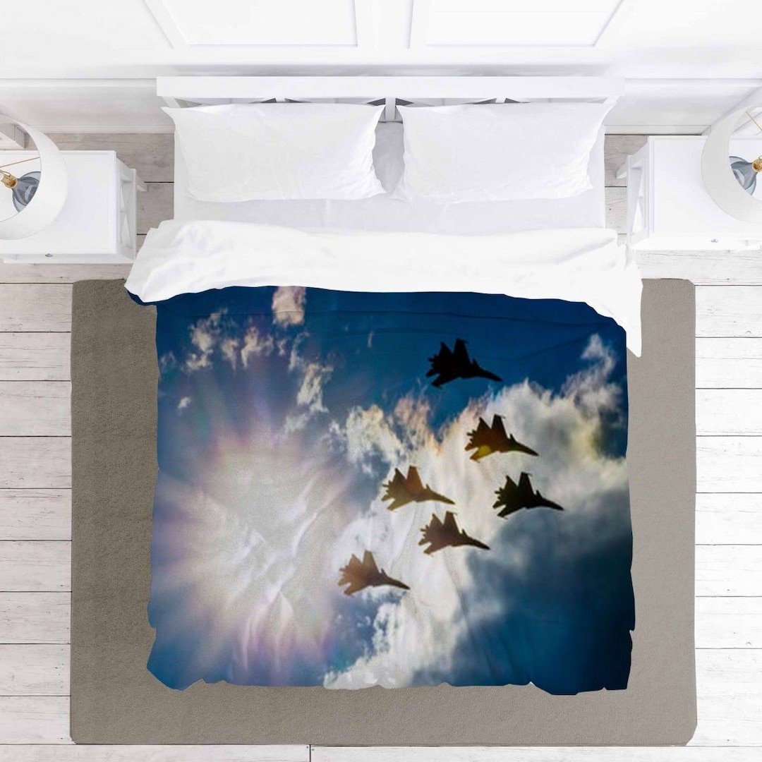 Air Force Comforter Flying Jets in the Sky Duvets Blue and White Duvet