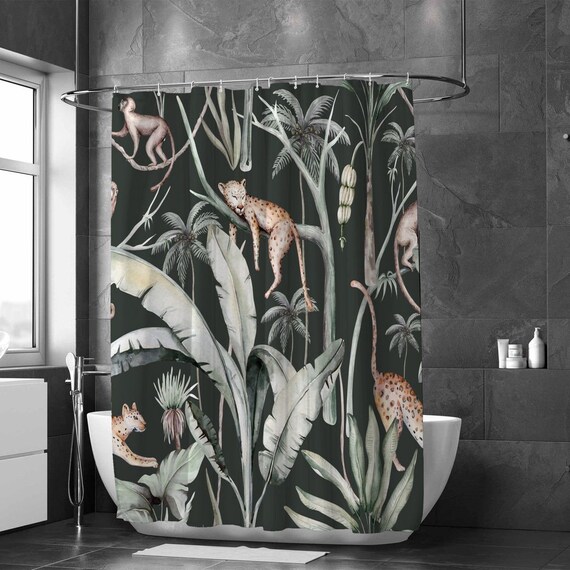 Jungle Shower Curtains Jaguars and Monkeys Bath Decor Exotic Etsy