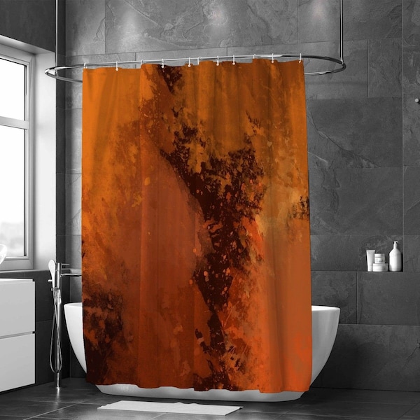 Rust Colored Painting Shower Curtain Burnt Orange Bath Curtain Rust Orange Bath Decor Brown Shower Decors  Contemporary Brushstrokes