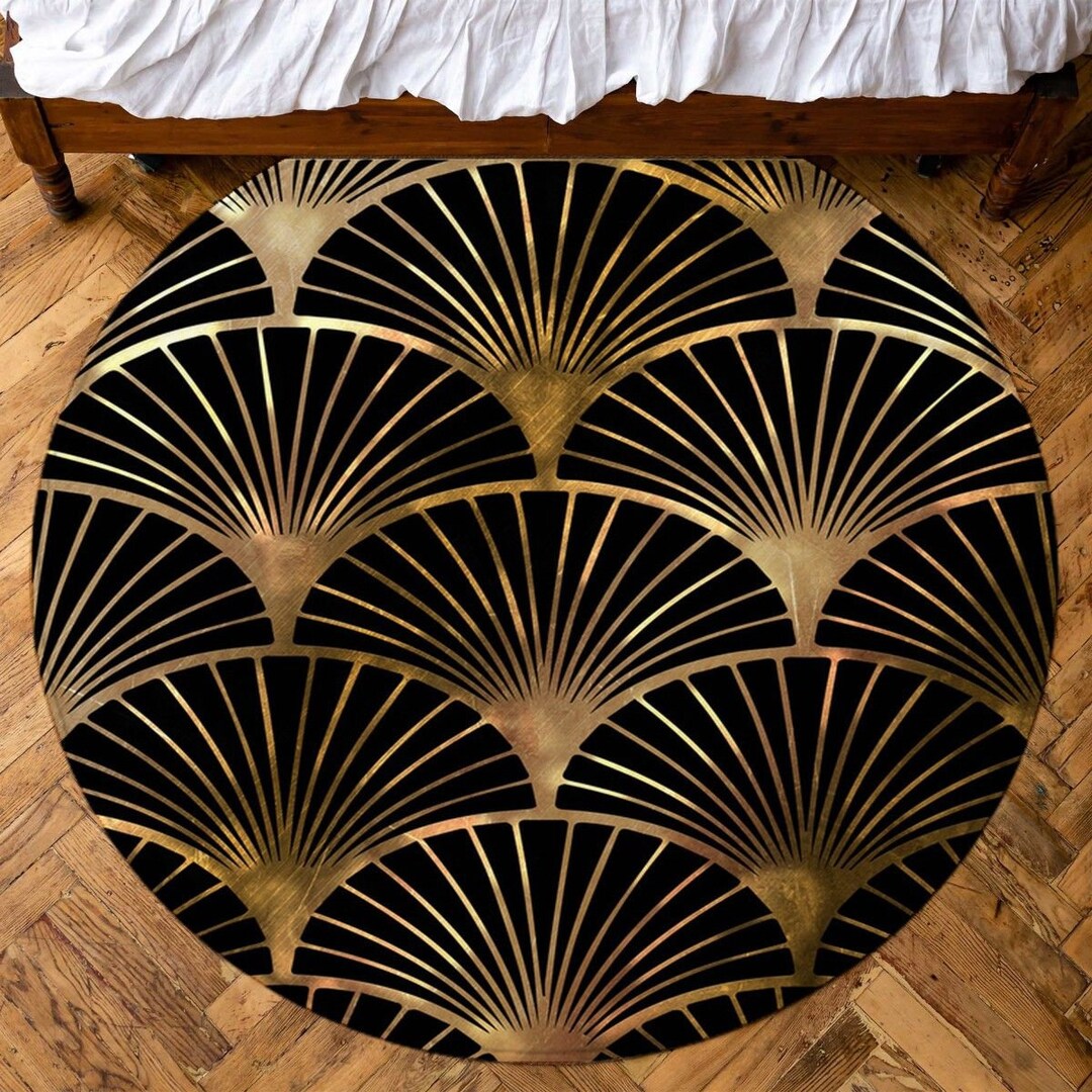 Art Deco Round Rugs Fan Shaped Art Deco Pattern Floor Rugs Etsy