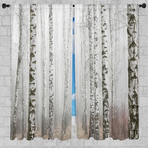 Foggy Birch Forest Curtains Forest Window Curtain Panels White Woodland Drapes Calming Room Fitting Soothing Home Decor Personalized