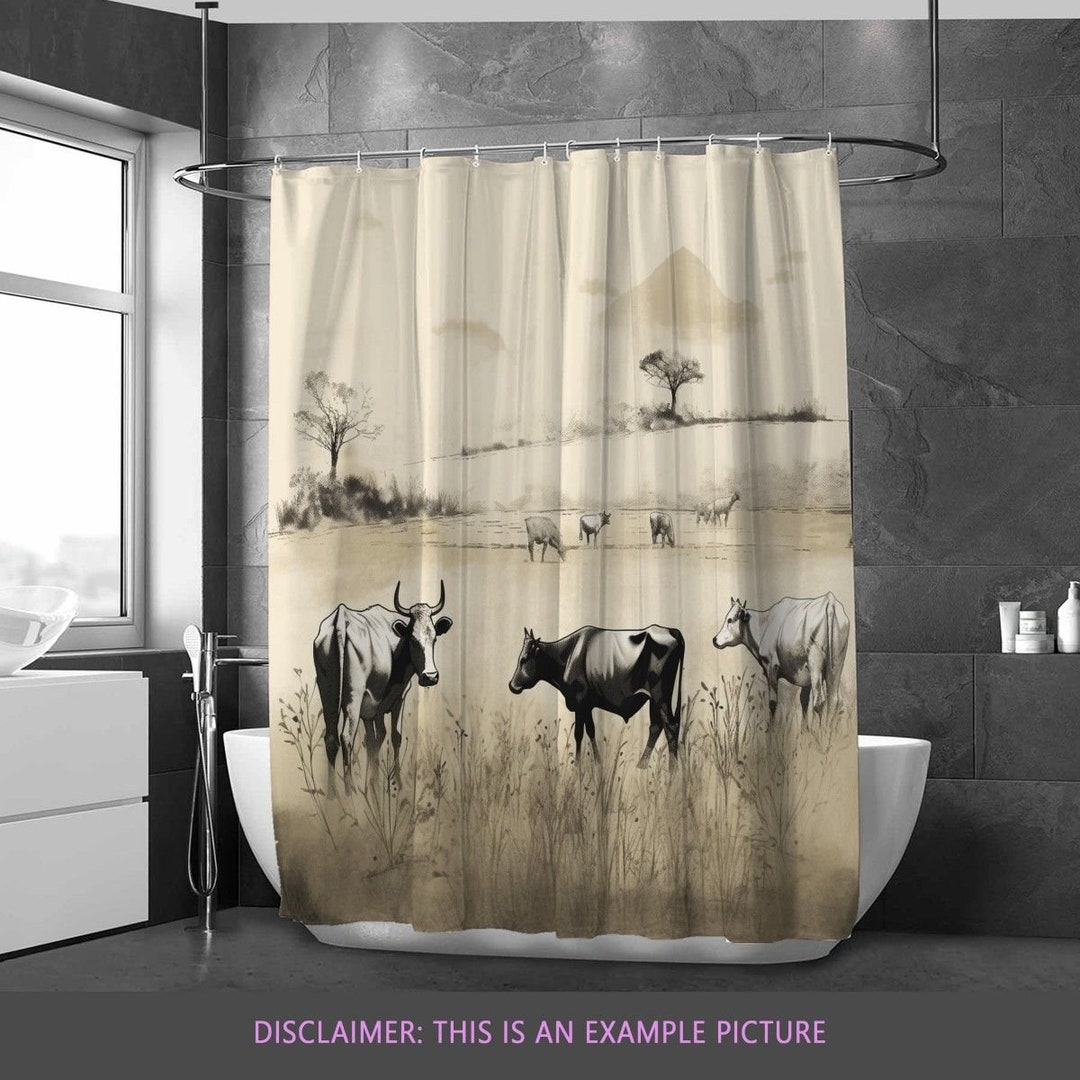 Cow Shower Curtain Farm Animal Bath Mat Brown Bathroom Decor Cool