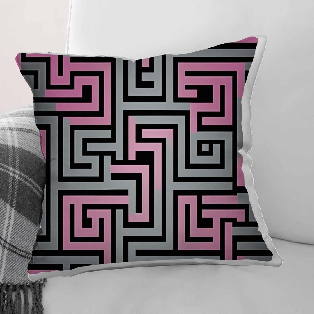 Greek Key Throw Pillow Unique Pillow Sham Grey Pillowcase Pink Etsy