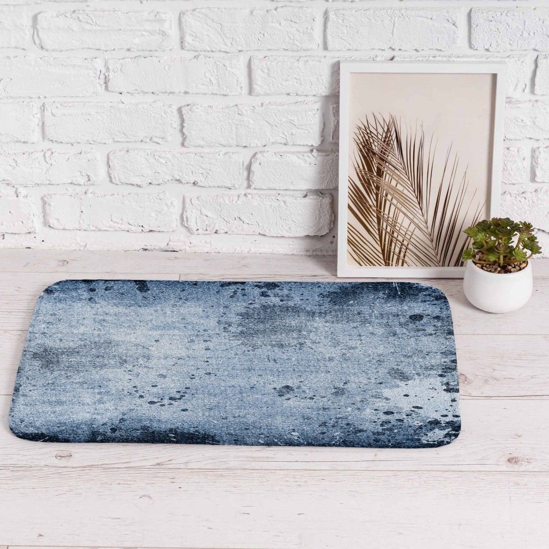 Grunge Denim Blue Bath Rugs Denim Bath Mats Blue Bath Rug Etsy