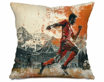 Soccer Pillow, Sports Pillow Cover, Action Throw Pillow, Vintage Pillowcase, Retro Home Decor