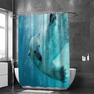 Eisbär Duschvorhang Wildtiere Bad Dekor Unterwasser Dusche Dekor Natur Badvorhang Blau und Weiß Badezimmer